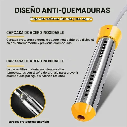 Vista 2 de Calentador de inmersión de ebullición rápida de 2000 W: compacto y portátil, apagado automático de seguridad, diseño resistente al óxido para baños