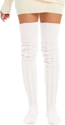 Vista 8 de SherryDC Calcetines hasta el muslo de punto trenzado para mujer, calentadores de piernas, extra largos por encima de la rodilla, medias altas