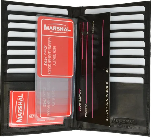 Vista 2 de MARSHAL Titular de la tarjeta de crédito plegable de cuero de gama alta #1529CF Negro