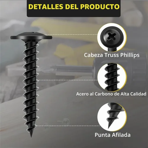 Vista 2 de Tornillos para Madera de 1 Pulgada, 110 PCS FIXLINK Premium Tornillos para Madera Negros con Cabeza Truss Phillips, Autorroscantes de Electroforesis