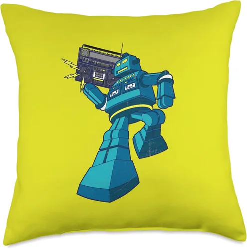 Vista 4 de Retro Robot Walkman Boombox Cassette Tape 80s Music Lover Throw Pillow