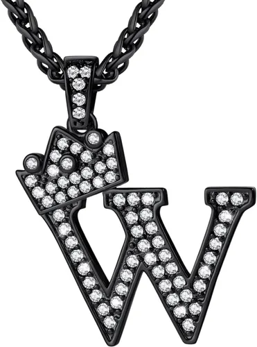 Vista 64 de U7 Crown Initial Number Necklace for Men Women A-Z Letter Pendant Chain a. Oro