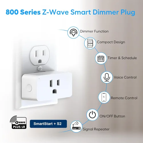 Vista 3 de Z-Wave - Enchufe inteligente Zwave serie 800, extensor de rango de repetidor integrado, requiere concentrador Z-Wave, compatible con Smartthings