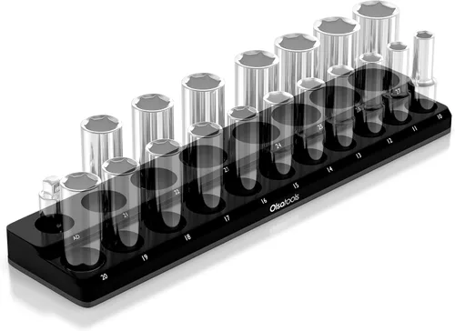 Vista 15 de Olsa Tools - Organizador magnético de llaves de vaso Con accionamiento de 1/4 pulgada Métrico Rojo Con capacidad para 26 llaves de vaso