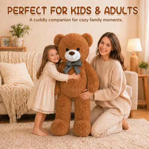 Vista 6 de Oso de peluche gigante de 47 pulgadas, animal de peluche marrón grande de 4 pies, oso de peluche de chocolate suave, regalos para novias, niños