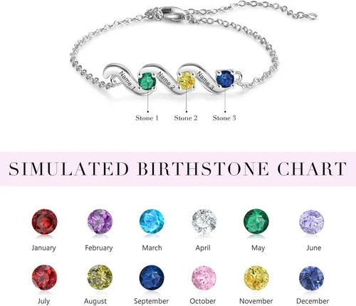 Vista 2 de Lam Hub Fong Pulsera personalizada de regalo para el día de la madre, pulseras personalizadas con nombre de piedra natal para mamá de hija, pulseras