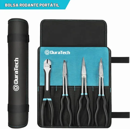 Vista 3 de DURATECH Juego de 4 alicates de punta de aguja extralargos, acero CRV premium, 11 pulgadas de largo alcance recto y punta doblada de 90° y punta