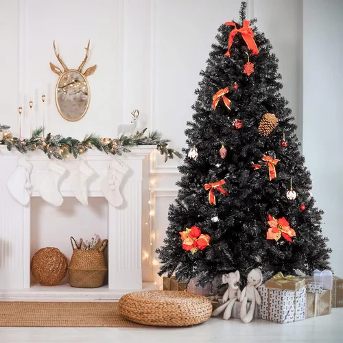 Vista 3 de Karl home Árbol de Navidad Artificial Negro de 6 pies, Árbol de Abeto Clásico con Soporte de Metal Resistente para Hogar, Oficina, Fiesta, Festival