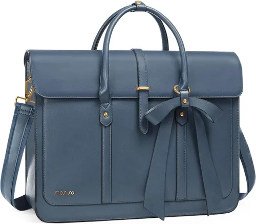 Vista 16 de MOSISO Bolsa para computadora portátil para mujer, de piel sintética, mochila convertible, bolsa de viaje para computadora con lazo