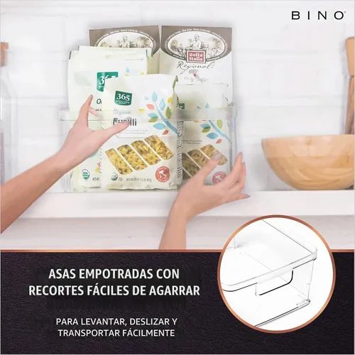 Vista 3 de BINO Contenedores de almacenamiento de plástico, grandes, paquete de 2 de The Lucid Collection, contenedores multiusos, asas integradas, libres