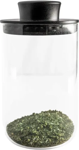 Vista 5 de Hanser Tarro de almacenamiento de vidrio Recipiente de vidrio hermético (9.5 fl oz) Tapa de aluminio con anillo de sellado Incluye cubierta