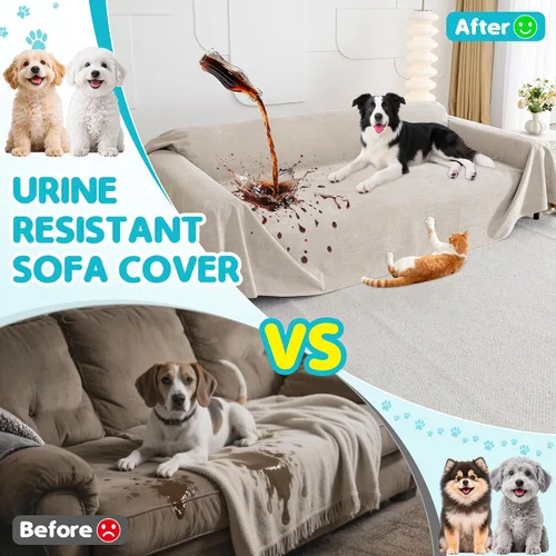 Vista 2 de Loiion Funda impermeable para sofá de perro 100% de doble cara - antideslizante, a prueba de fugas, protectores de sofá para mascotas para Almendra