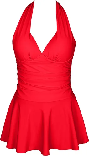 Vista 4 de Traje de baño tankini halter de dos piezas para mujer, con control de abdomen, cuello en V, con pantalones cortos