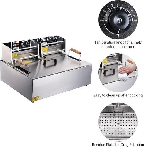 Vista 6 de Ampersand Shops - Freidora eléctrica comercial de 20 litros con cabezales eléctricos duales para papas fritas, maíz, perros, pollo frito, calidad