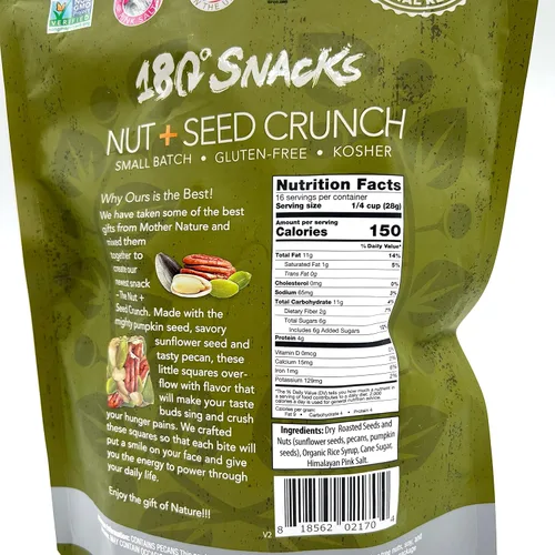 Vista 3 de 180 Snacks Nuez + semillas crujientes, semillas de girasol, nueces, semillas de calabaza, bolsa de 16 onzas