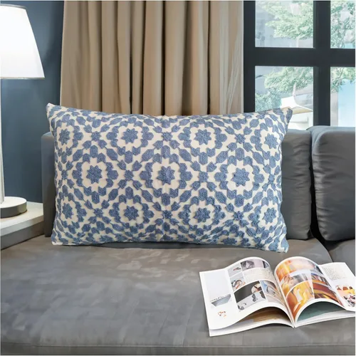 Vista 25 de Funda de almohada de algodón, diseño de bolero. Funda decorativa con diseño geométrico. En lona de algodón. Bordado, con costuras en cadena. 1pc