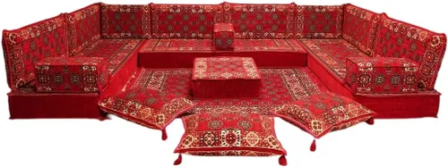 Vista 11 de arabicsofa Sofá en forma de U de estilo árabe para el suelo – Juego de Majlis hecho a mano – Sofá de estilo bohemio