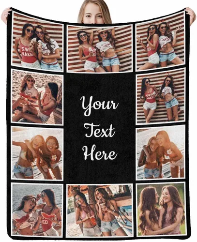 Vista 27 de InterestPrint Manta personalizada con nombre, 6 fotos, manta personalizada para aniversario, boda, para marido, esposa, amantes, 6 tamaños
