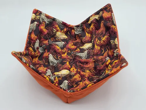 Vista 3 de Cuenco reversible para microondas con diseño de gallinas acogedoras y rústicas para microondas, para el agricultor de pollos Buddy