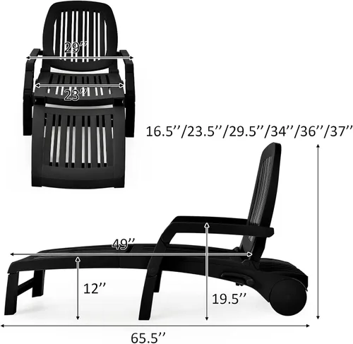 Vista 3 de COSTWAY Sillón reclinable ajustable de 2 piezas, resistente a la intemperie, color negro