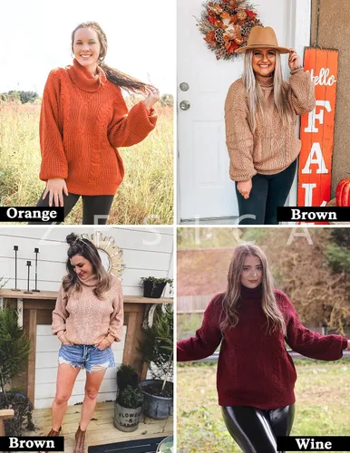 Vista 6 de ZESICA Women's 2023 Fall Long Sleeve Turtleneck Chunky Knit Loose Oversized Sweater Pullover Jumper Tops