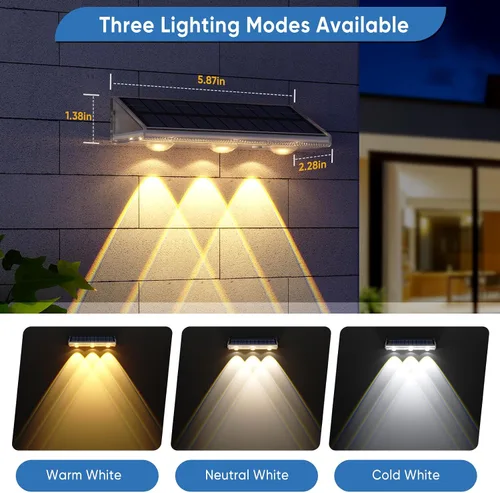 Vista 4 de YiLaie - Luces solares para valla al aire libre, IP67 impermeable, 16-25H 3000 K/6500 K/4500 K