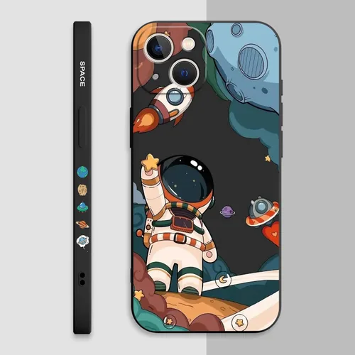 Vista 8 de LEECG Funda para iPhone 13 con diseño de mariposas y flores, diseño de astronauta, funda de teléfono con forro de microfibra suave, funda delgada