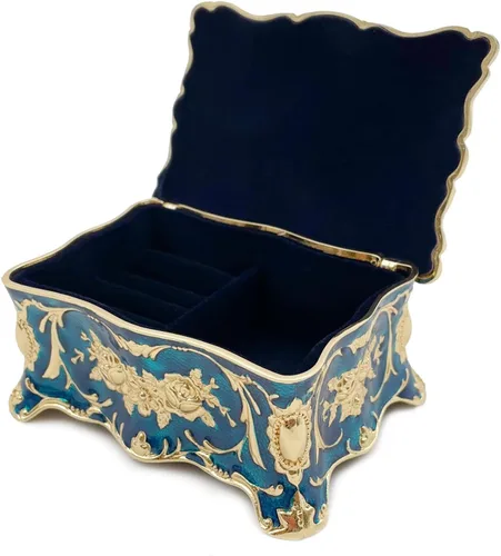 Vista 3 de YGFRSTO Joyero retro decorativo, organizador de joyas, caja de viaje portátil para mujeres, niñas, niños, pequeño organizador de almacenamiento