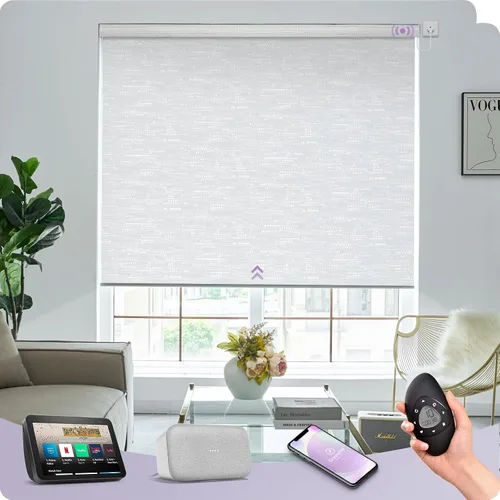 Vista 13 de Graywind Persianas enrollables motorizadas 100% opacas compatibles con Alexa Google, de vinilo, impermeables, inalámbricas, control remoto A-Beige