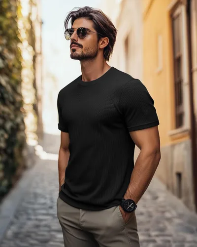 Vista 2 de Huukeay Paquete de 3 camisetas para hombre, cuello redondo, manga corta, de punto acanalado, camisetas casuales elegantes