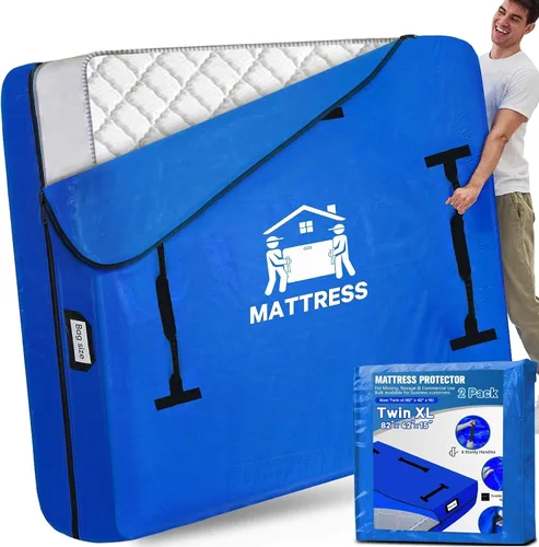 Vista 10 de Bolsas para Colchones para Mudanza, BETU Protector de Colchón Impermeable Funda de Colchón Tamaño Full Bolsas de Almacenamiento con 8 Asas Azul