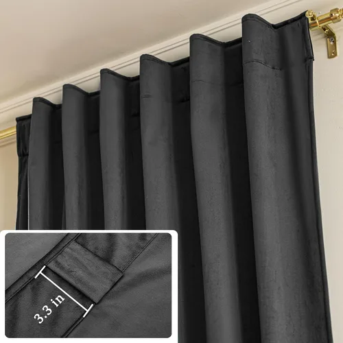 Vista 4 de YOFUN Cortinas de terciopelo negro de 84 pulgadas de largo, con pestaña trasera, paneles de protección de privacidad