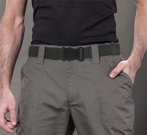 Vista 7 de Voenkca Cinturón táctico para hombre, cinturón de trabajo de malla de senderismo militar