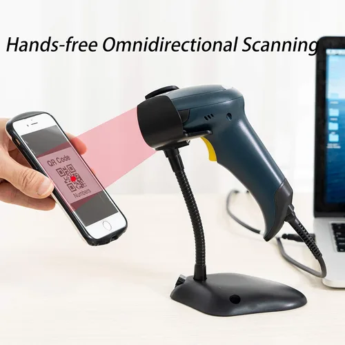 Vista 6 de TEEMI Escáner de código de barras QR con soporte de detección automática manos libres de mano automático USB con cable 1D 2D lector de códigos