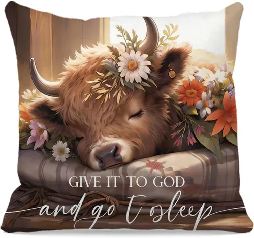 Vista 6 de OFlich Highland Cow Celtic - Fundas de almohada de verano con estampado de vaca de las montañas de 18 x 18 pulgadas, decoración de estilo floral