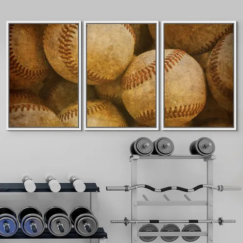 Vista 163 de wall26 Lienzo enmarcado para pared, juego de arte de primer plano, detalles de costuras de béisbol, atletas deportivos, fotografía, moderno