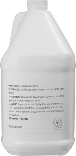 Vista 3 de Amazon Basics Pegamento líquido lavable multiusos para manualidades escolares, para hacer slime, blanco, paquete individual, 1 galón