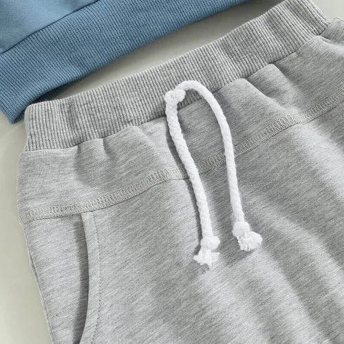 Vista 39 de Conjunto de traje de verano para bebé niño pequeño, manga corta, cuello redondo, letras impresas, lindo traje de verano, conjunto de 2 piezas