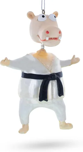Vista 2 de Artes marciales Karate Hipopótamo - Adorno navideño de vidrio soplado