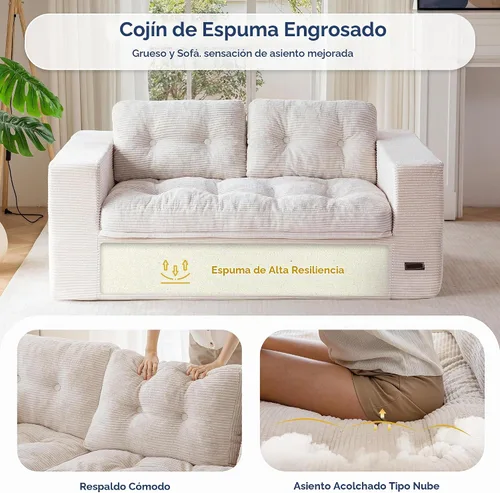 Vista 4 de MAXYOYO Sofá biplaza de 63 pulgadas para espacios pequeños, sofá de nube tapizado sin hueso para apartamento dormitorio, sofá biplaza de 2 plazas