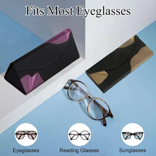 Vista 6 de RayLove Glasses Case,Foldable Glass Case Magnetic Folding Hard Shell Sunglass Case for Sunglasses Eyeglasses Reading Glass