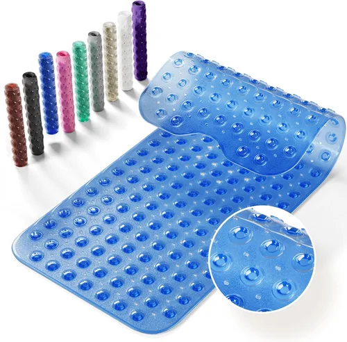 Vista 15 de Alfombrilla antideslizante para bañera, extra grande de 39x16 pulgadas con agujeros de drenaje y ventosas, lavable a máquina, color negro