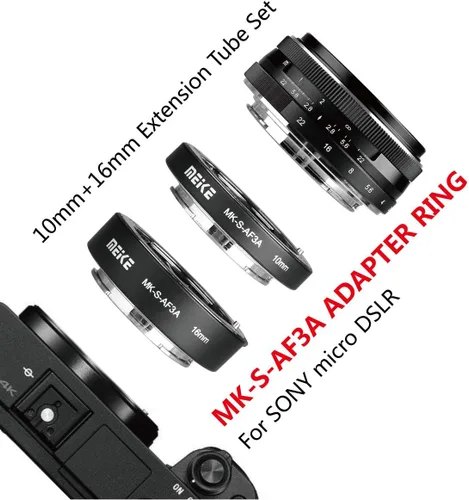 Vista 6 de Meike S-AF3A Auto Focus Macro Extension Tube Set for Sony E/FE Mount Camera Mk-s-af3a