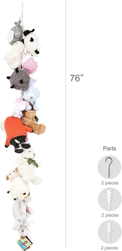 Vista 5 de Mkono Cadena de almacenamiento de metal para animales de peluche, organizador de 20 clips para juguetes de niños, soporte de exhibición para cuarto