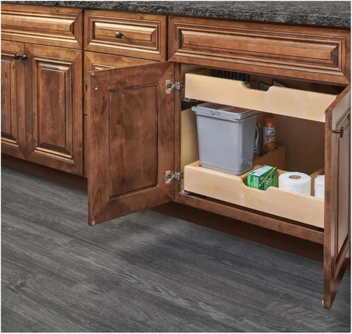 Vista 8 de Innovador organizador extraíble de gabinete con base de fregadero en forma de U de 30 pulgadas Rev-A-Shelf 48630VSBSCBM1 Extensión completa