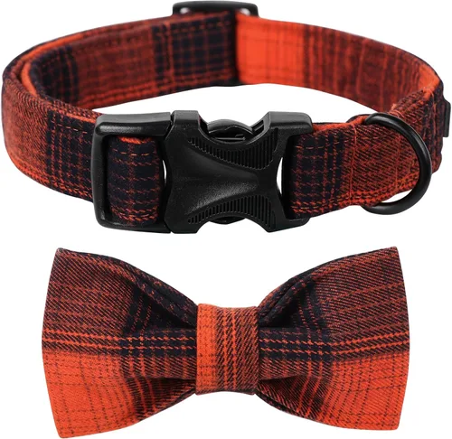 Vista 14 de Lionet Paws Collar para perro y gato con corbata de moño, hebilla de plástico ajustable, collar de cuadrícula para perros pequeños, medianos