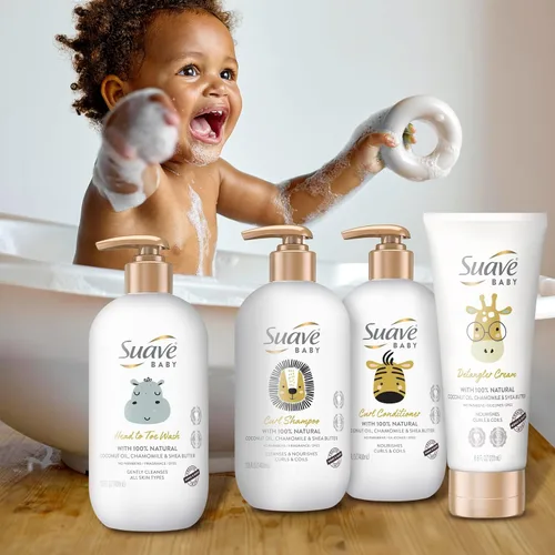 Vista 5 de Suave Baby Curl Champú para cabello rizado y rizado, con aceite de coco 100% natural, manzanilla y manteca de karité, sin parabenos, fragancia