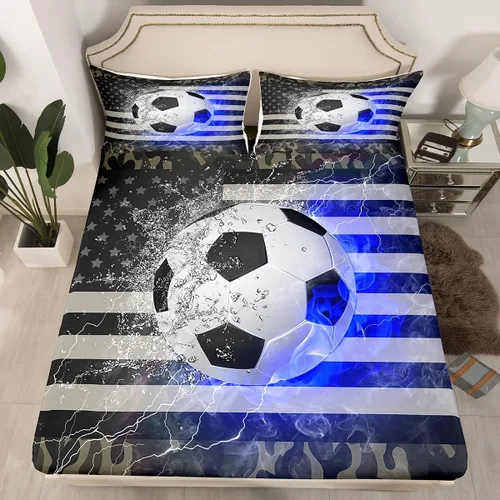 Vista 11 de Erosebridal American Flag Fitted Sheet Twin, Hockey Bedding Set United States Sports Games Bed Sheets for Kids Boys Teens Bedroom, Red White