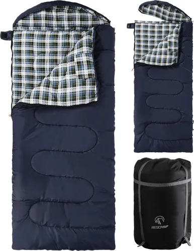 Vista 14 de REDCAMP Saco de dormir de franela para adultos, cómodos sacos de dormir de algodón para campamento, mochileros, senderismo, con capucha desmontable