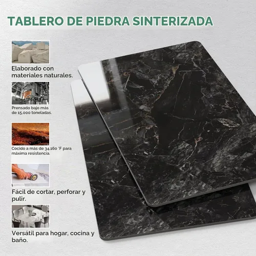 Vista 6 de Mesa rectangular de 23.6 x 11.8 pulgadas, mesa de piedra sinterizada negra, repuesto y cubierta de mármol para escritorio, resistente a los arañazos